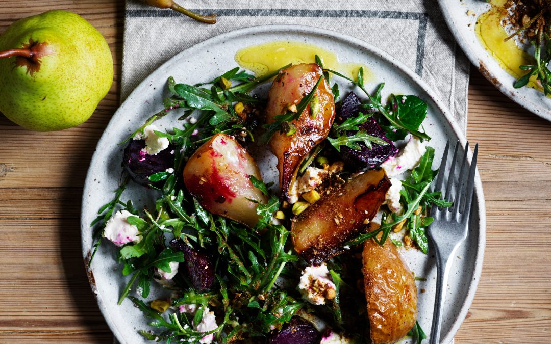 Roast pear, beetroot and feta salad