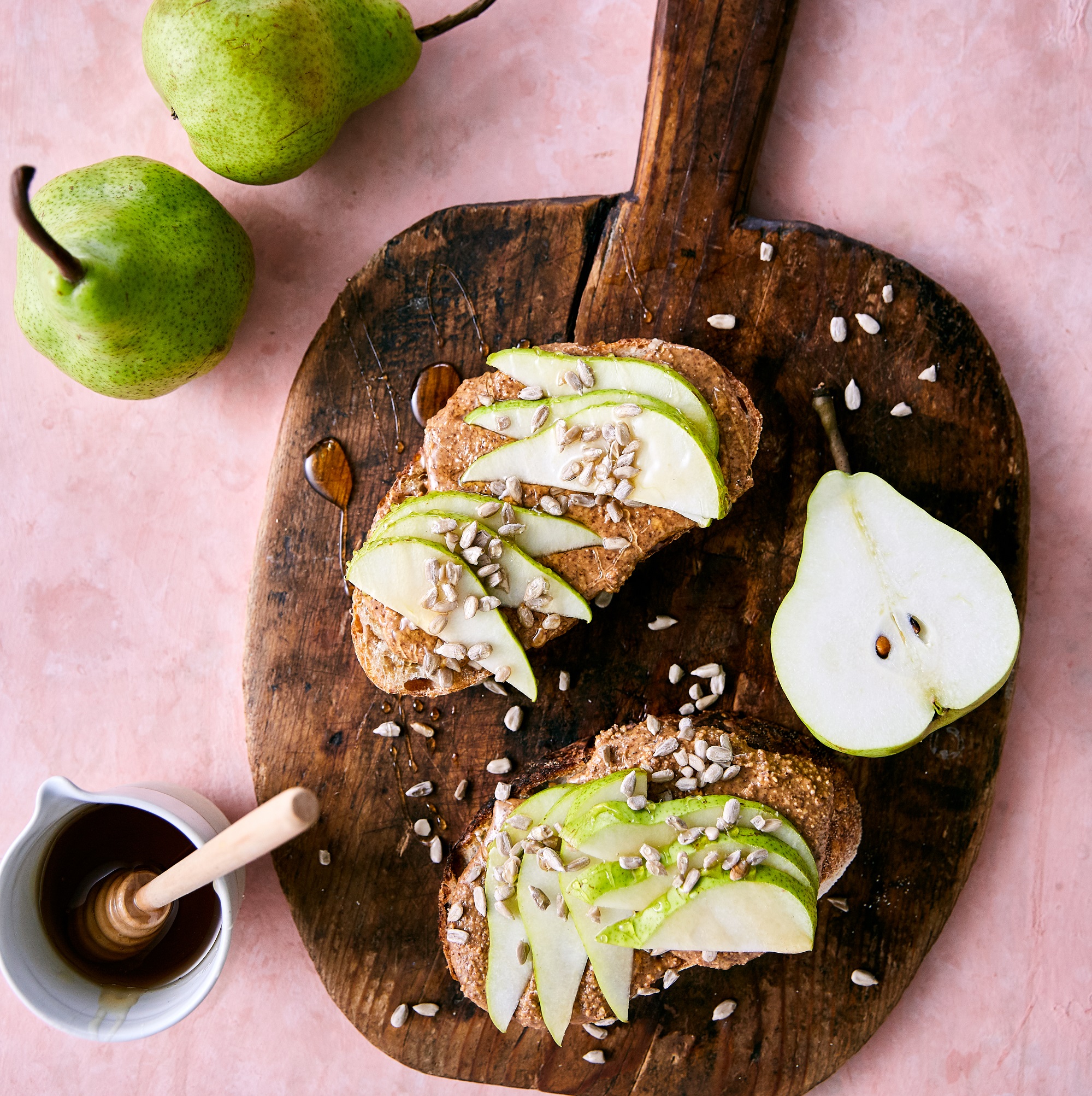 Pears on nut butter toast